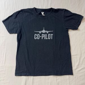 Co-Pilot Airplane Graphic T-Shirt Boys Large Black Top Aviation Pilot Plane Fly
